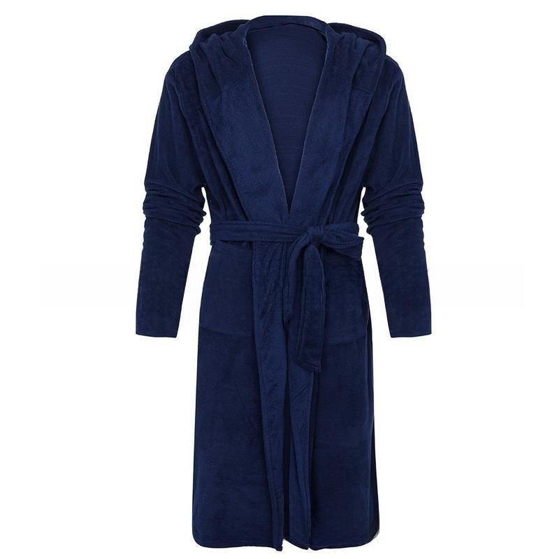 Men's Extra Thick Hooded Nightgown Warm Long Sleeve Robe