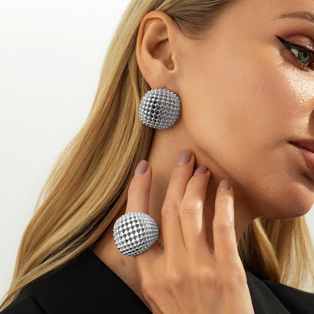 Hollow Round Ring Earrings Set