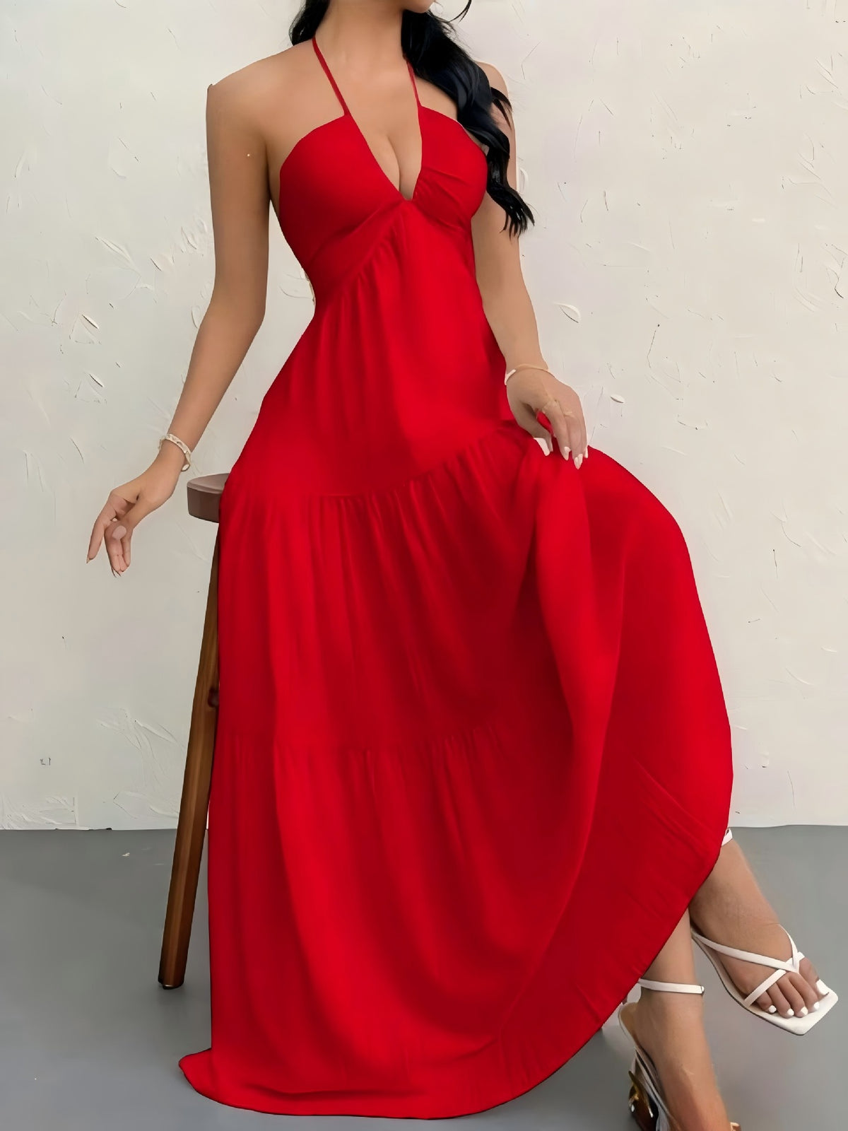 Women's Strapless Halter Dress with Back Detail