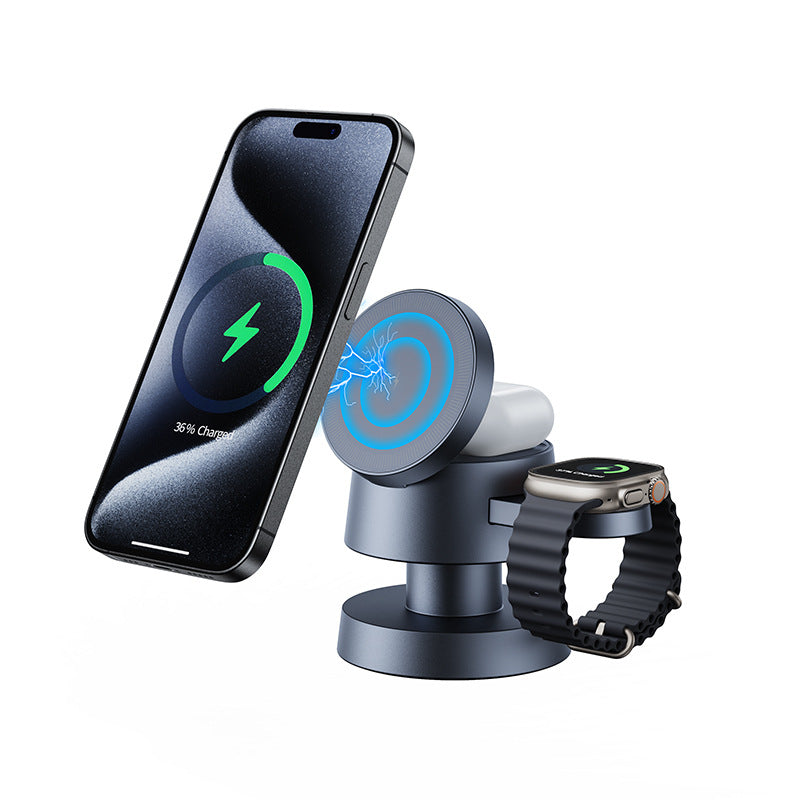 3 in 1 Magnetic Wireless Charging Station with Night Light for Phone Watch Earbuds