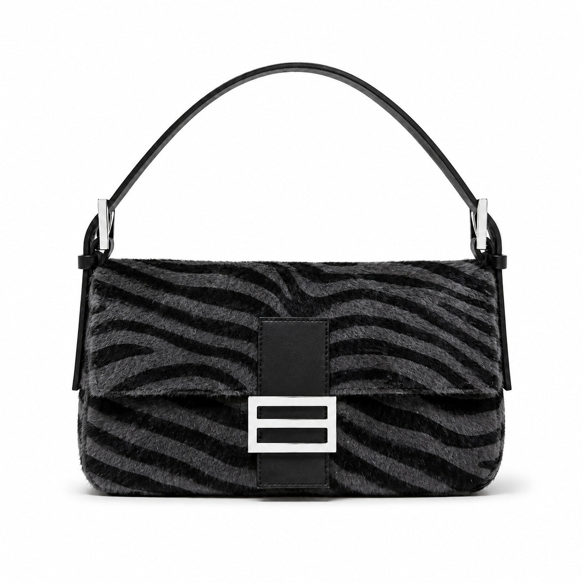 Retro zebra-patterned faux horsehair shoulder bag