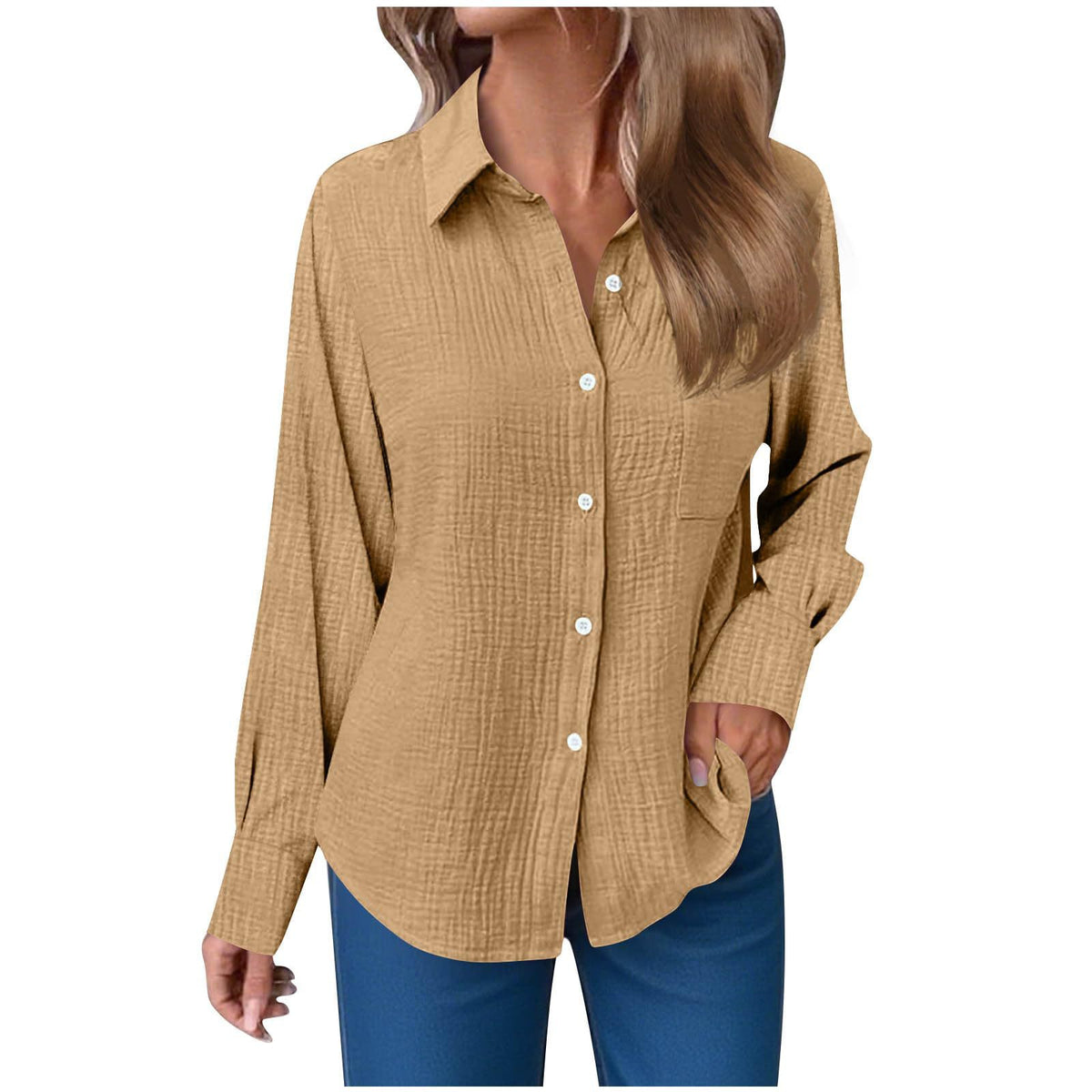 Solid Color Soft Cotton and Linen Casual Shirt Sleeve Button Long Sleeve Shirt