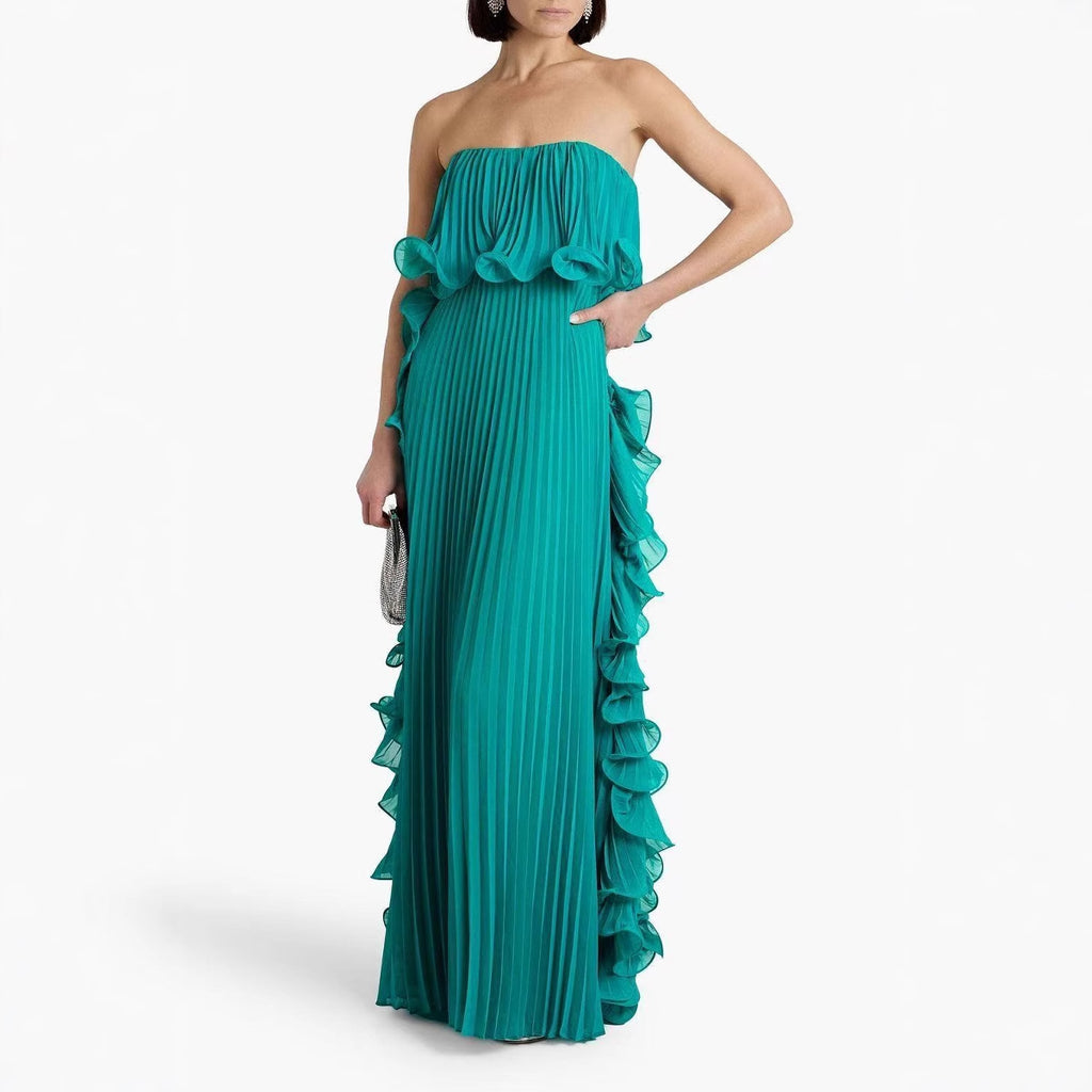 Pleated Wrap Flared Dress