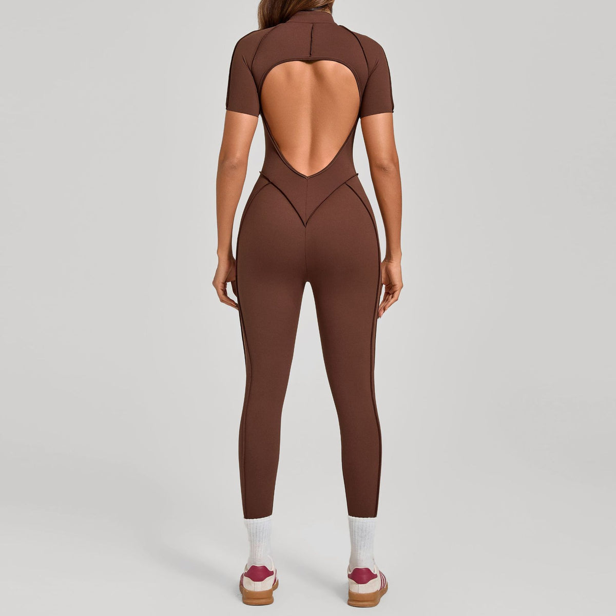 Stand-Up Collar Half-Zip Short-Sleeve Jumpsuit