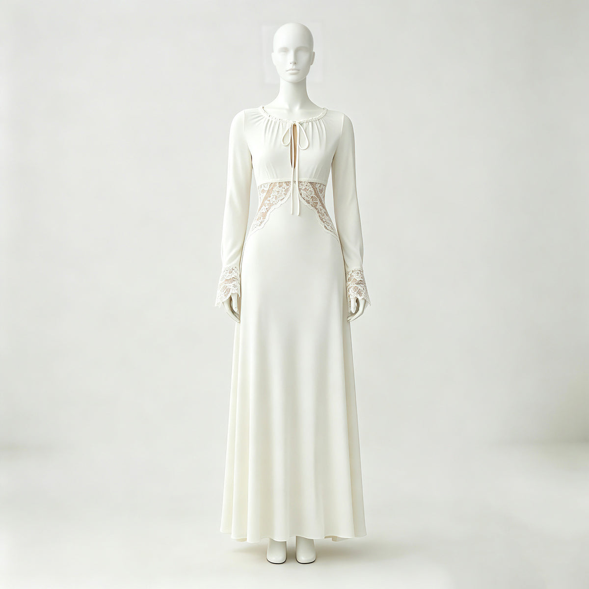 Women's Elegant Lace Patchwork Long Sleeve High-Waist Dress