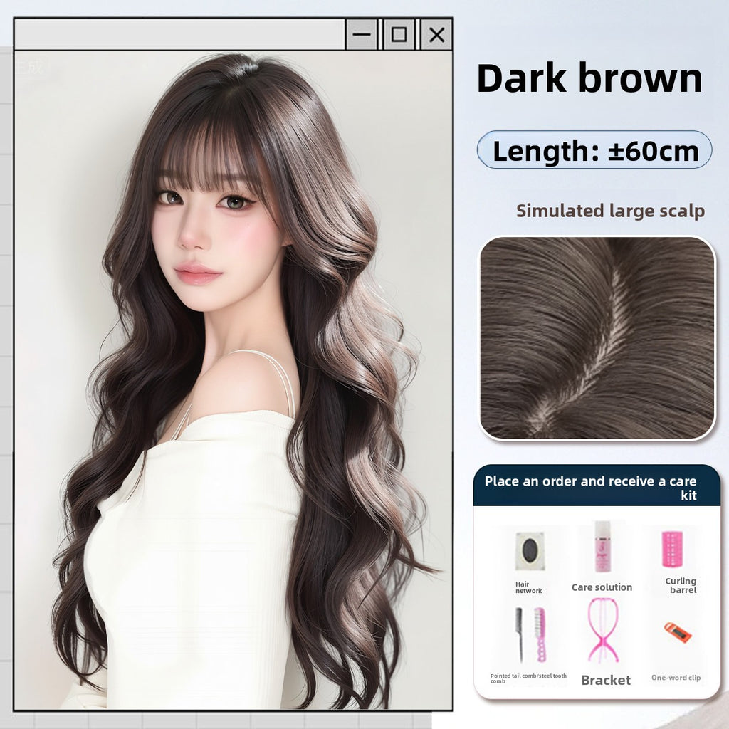 Long Wavy Wig with Bangs Korean Style