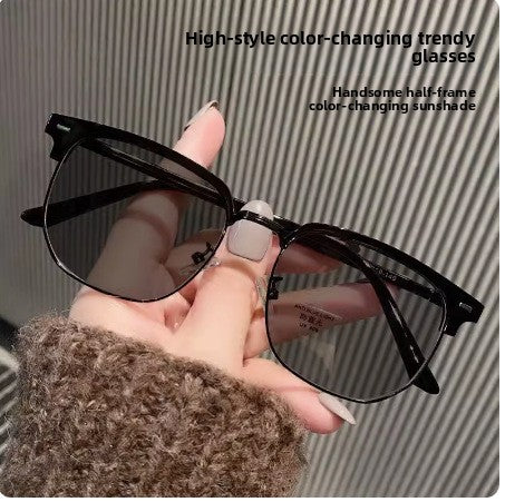 Retro Half-Frame Glasses with Anti-Blue Light Lenses