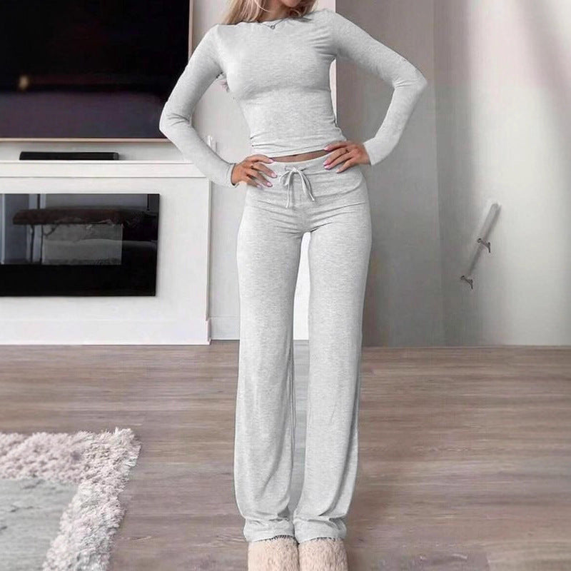 Womens Casual Pullover and Wide-Leg Pants Set
