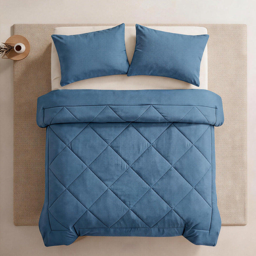 Three-Piece Quilted Solid-Color Bedding Set