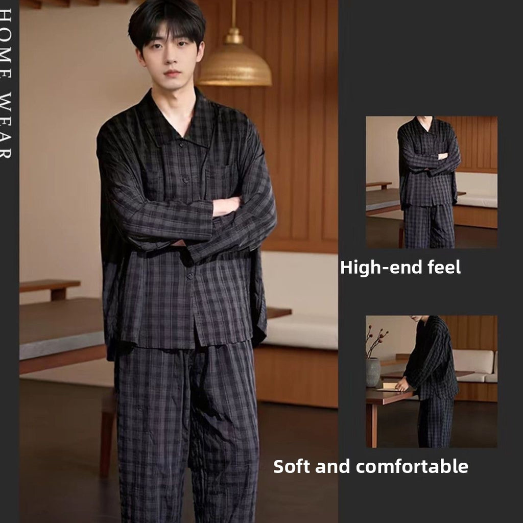 Cloud Cotton Couples Pajama Set with Turn-Down Collar Long Sleeve Loungewear