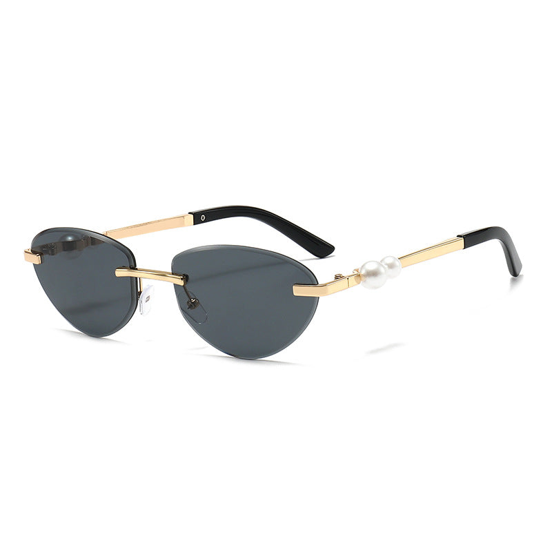 Frameless Cat Eye Sunglasses with Pearl Decor