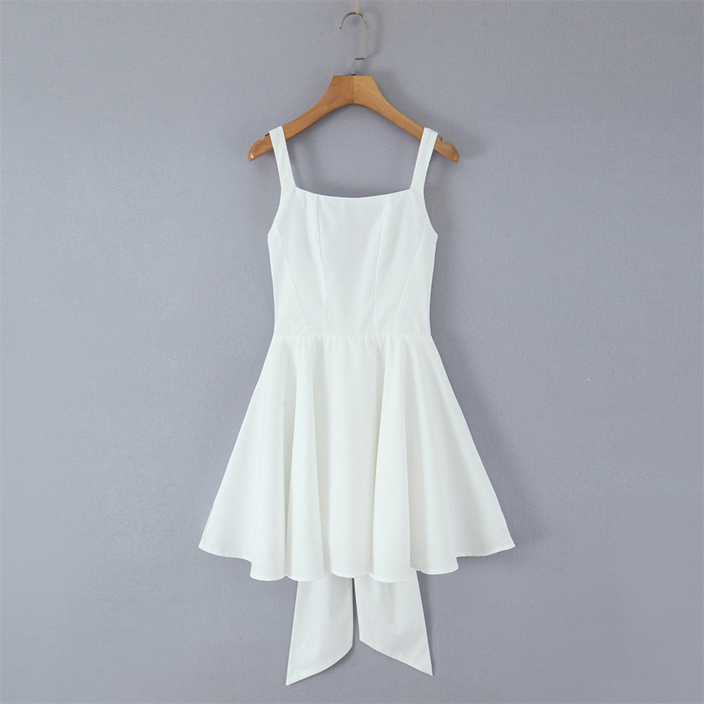 Square Neck Suspender Dress with Back Bow