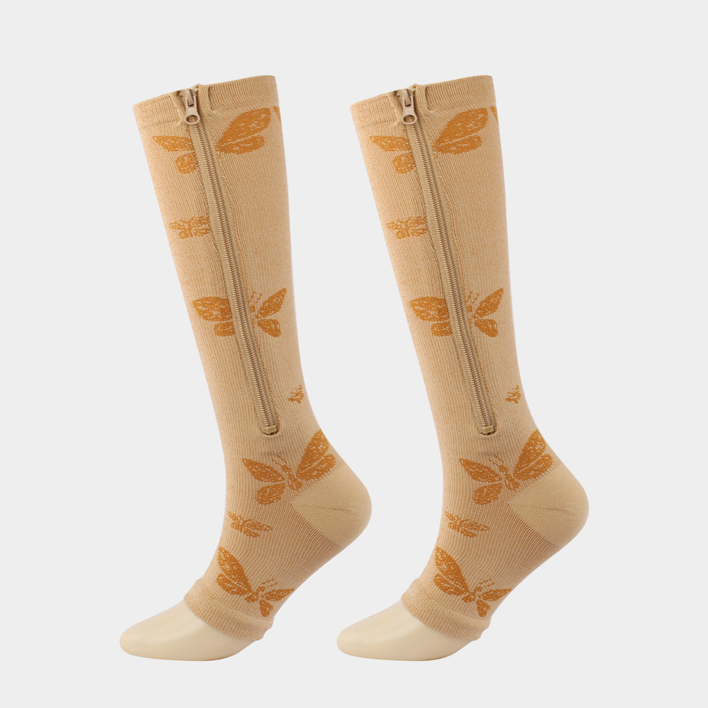 Sports Compression Socks with Zipper Nylon Elastic Mid-Calf
