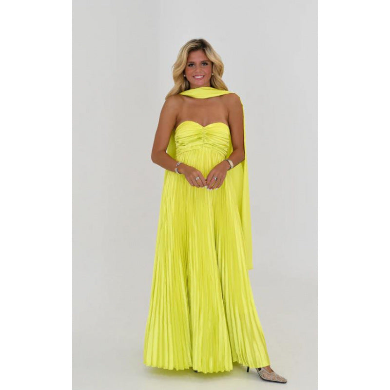 Elegant Pleated Halter Neck Dress