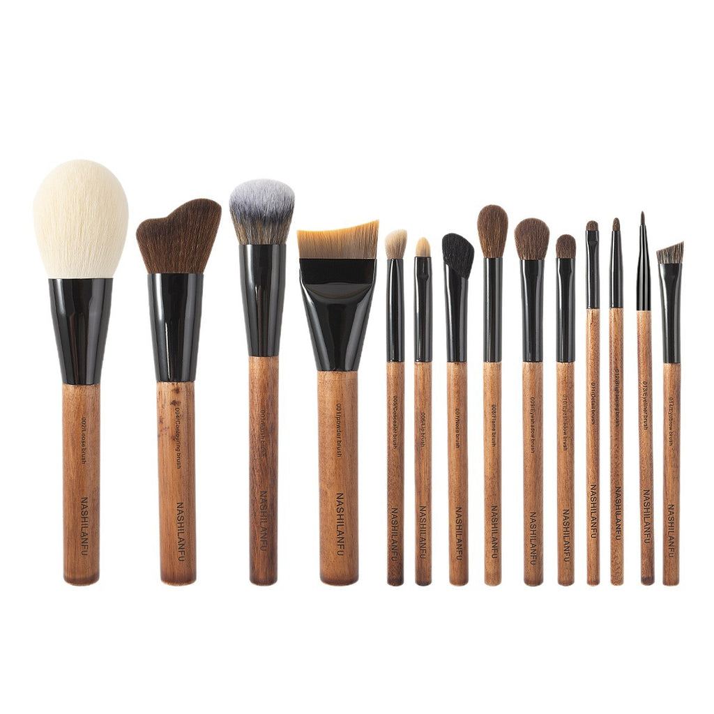 14-Piece Wooden Handle Makeup Brush Set