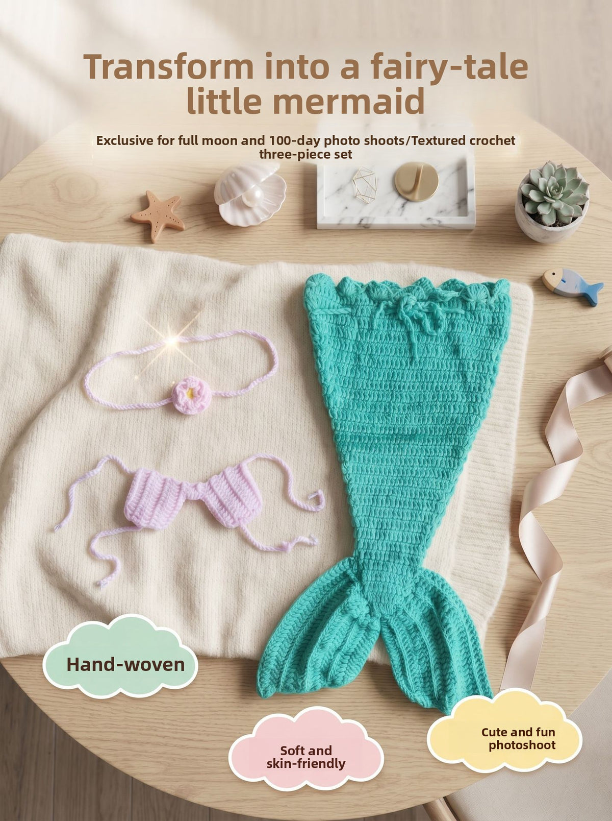Baby Mermaid Photography Costume Knitted Newborn Outfit