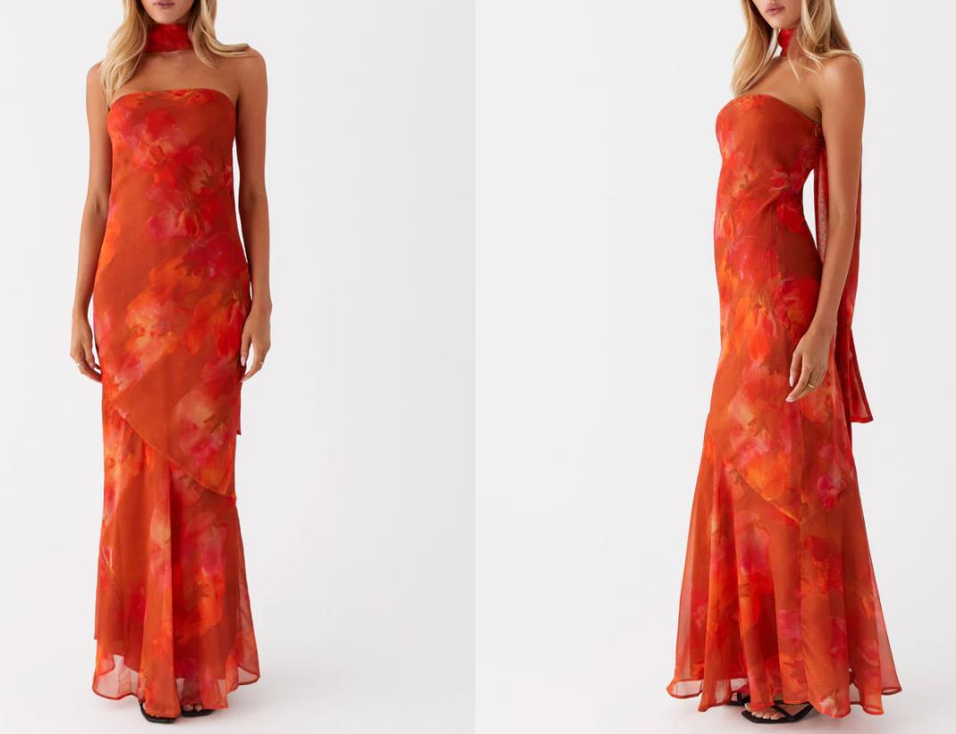 Satin Backless Floral Print Dress