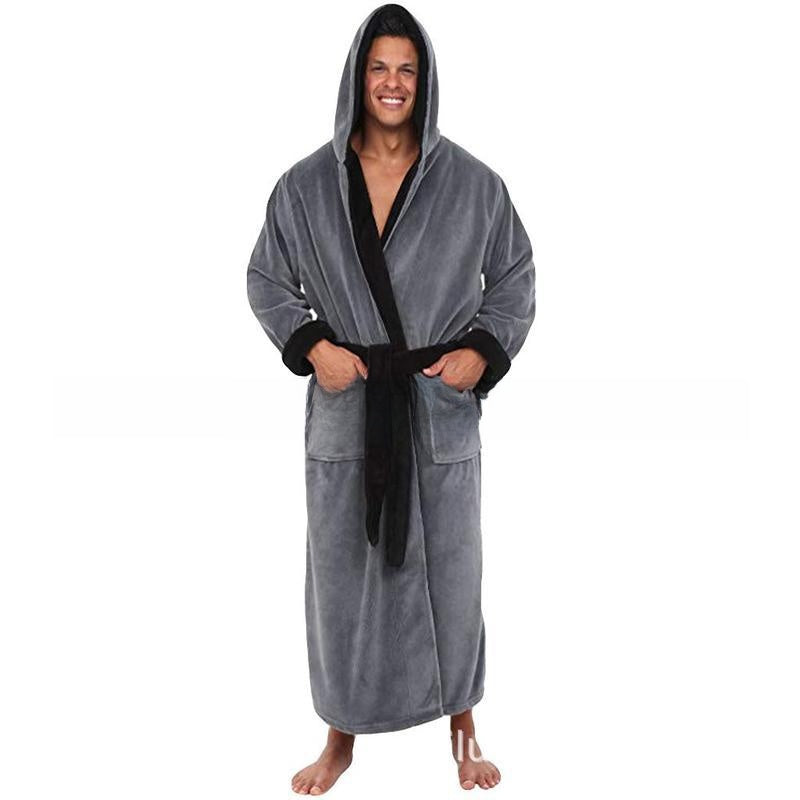 Men's Extra Thick Hooded Nightgown Warm Long Sleeve Robe