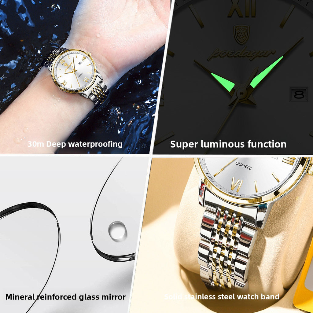Ultra-Thin Waterproof Luminous Stainless Steel Women's Quartz Wristwatch