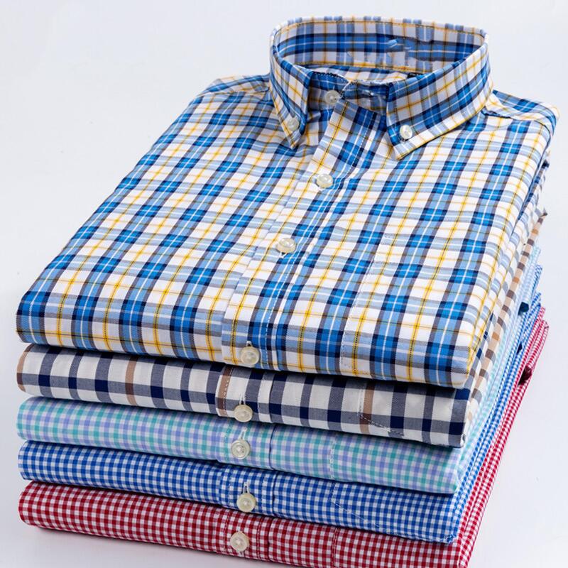 Mens Pure Cotton Plaid Long Sleeve Shirt