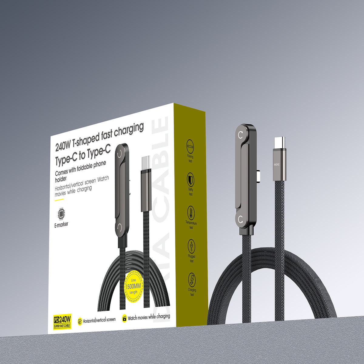 Folding stand, elbow braided charging cable