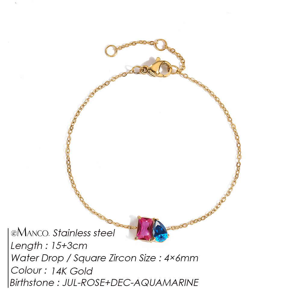 Stainless Steel Zircon Birthstone Bracelet