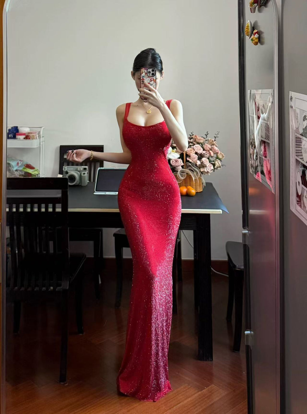 Rhinestone Embellished Slim Fit Evening Gown