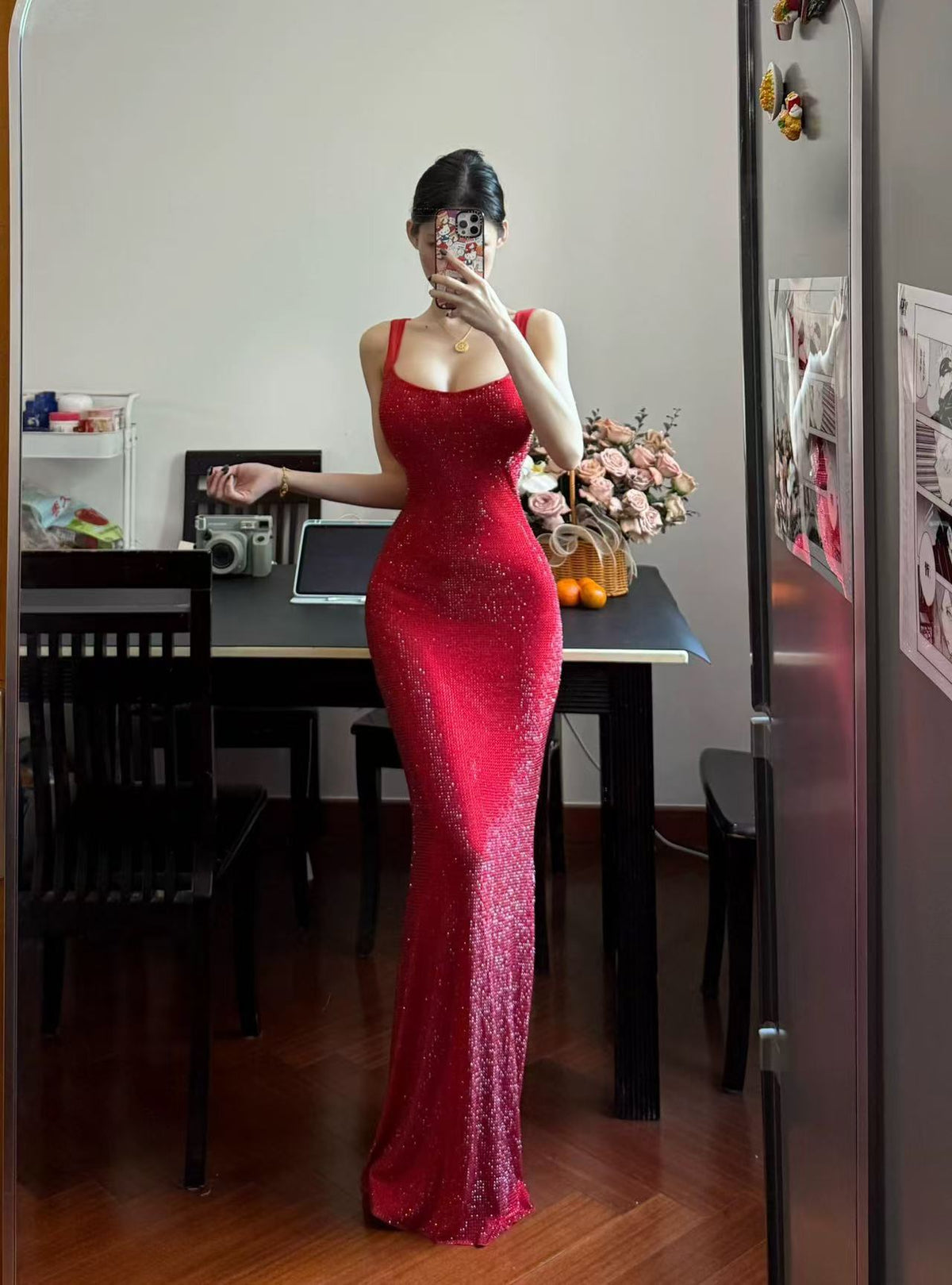 Rhinestone Embellished Slim Fit Evening Gown
