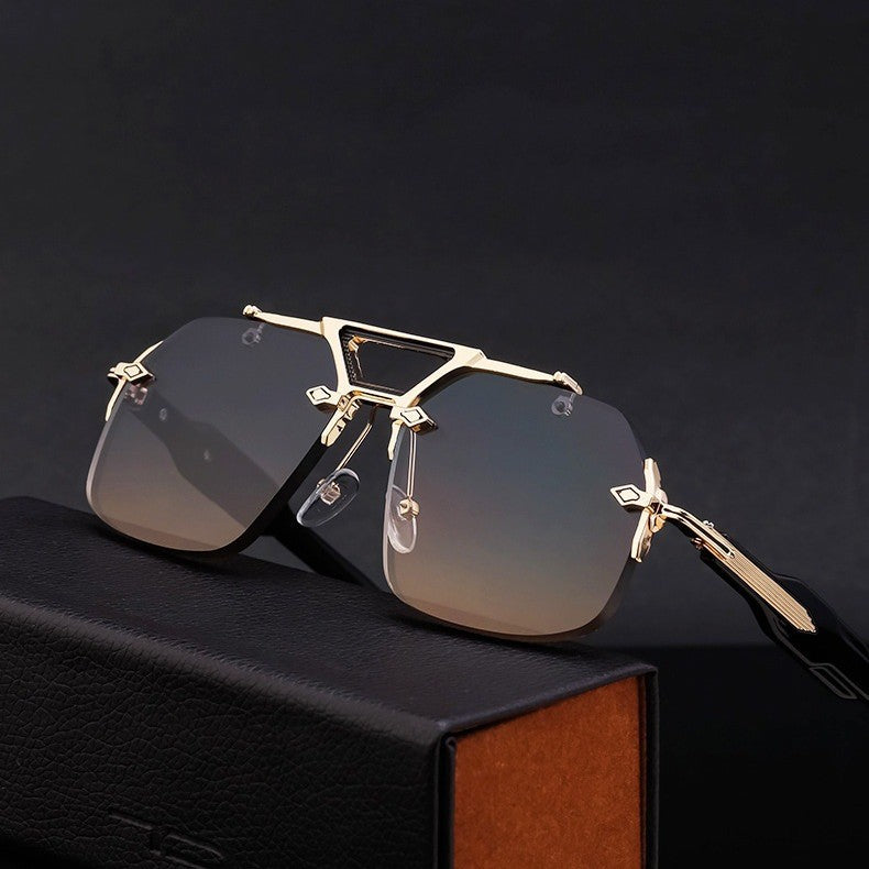 Metal Double Beam Large Frame UV Protection Sunglasses
