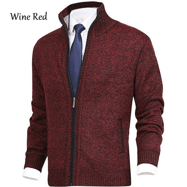 Mens Solid Color Stand Collar Knitted Cardigan