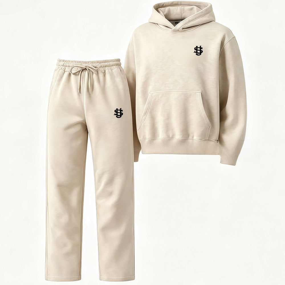 Embroidered Fleece-Lined Hoodie and Wide-Leg Pants Set