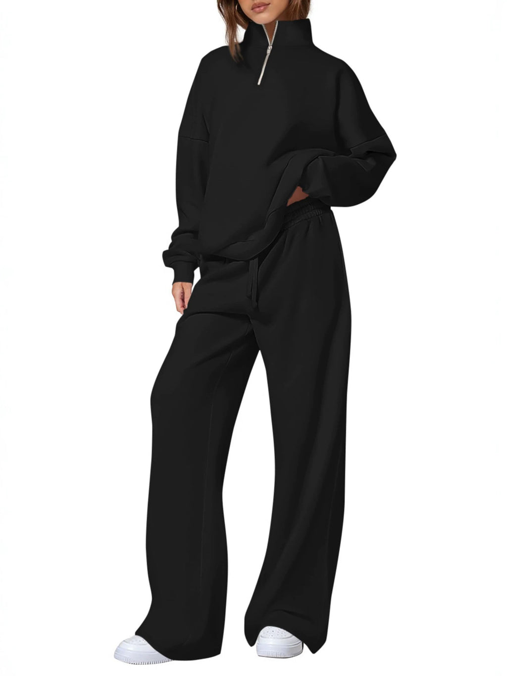 Standing collar half-zip long-sleeved pants
