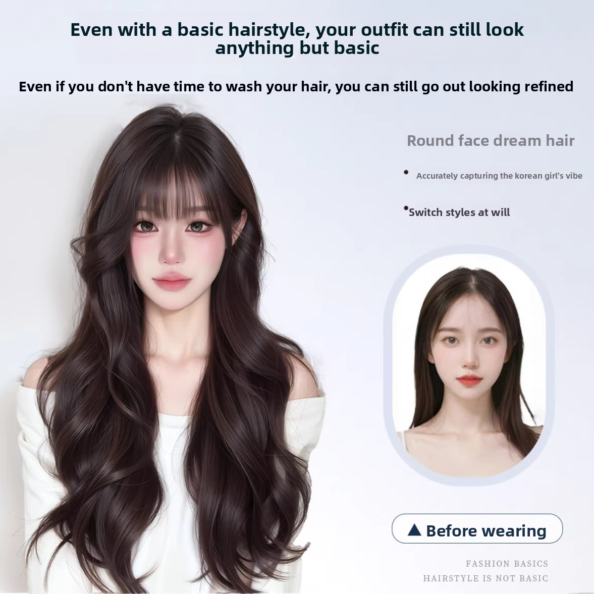 Long Wavy Wig with Bangs Korean Style