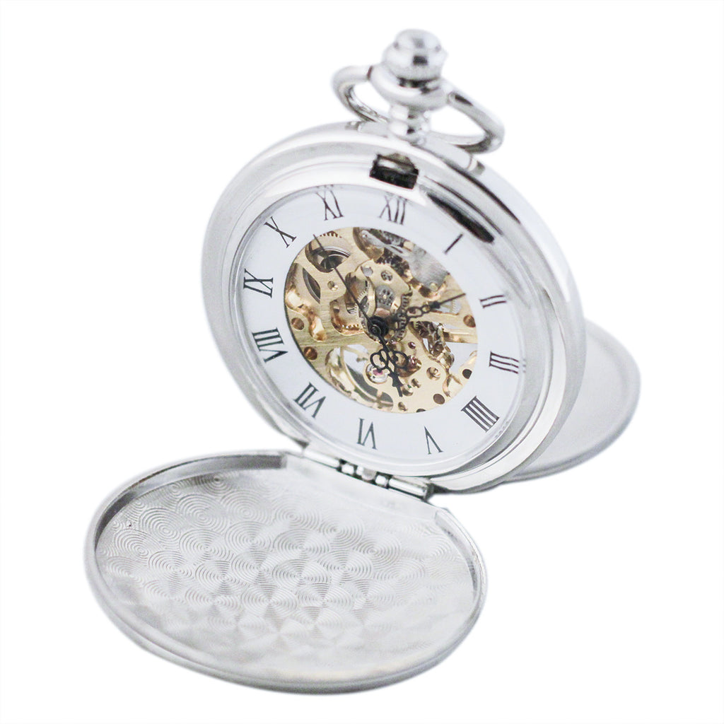 Engraved Mechanical Pocket Watch with Alloy Chain