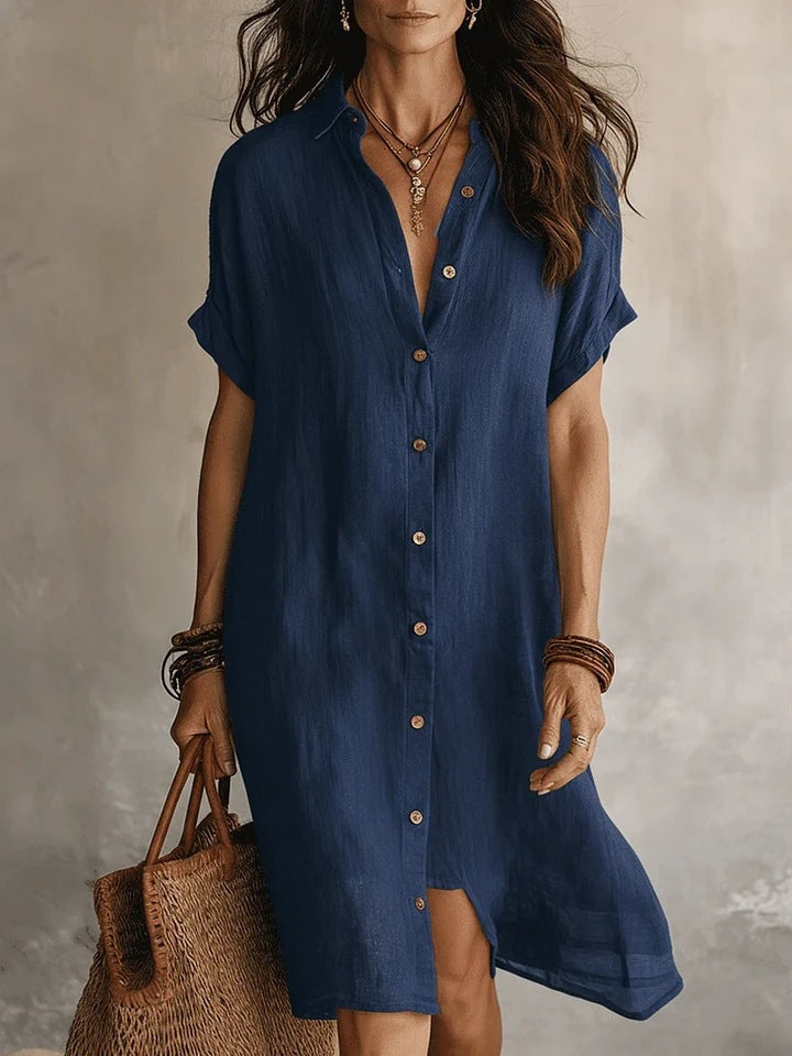 Women's Casual Solid Color Cotton Linen Dress