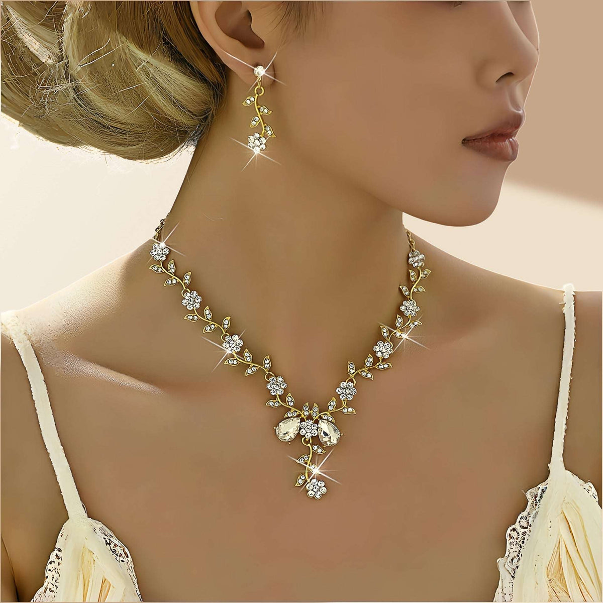 Rhinestone Necklace and Earrings Set