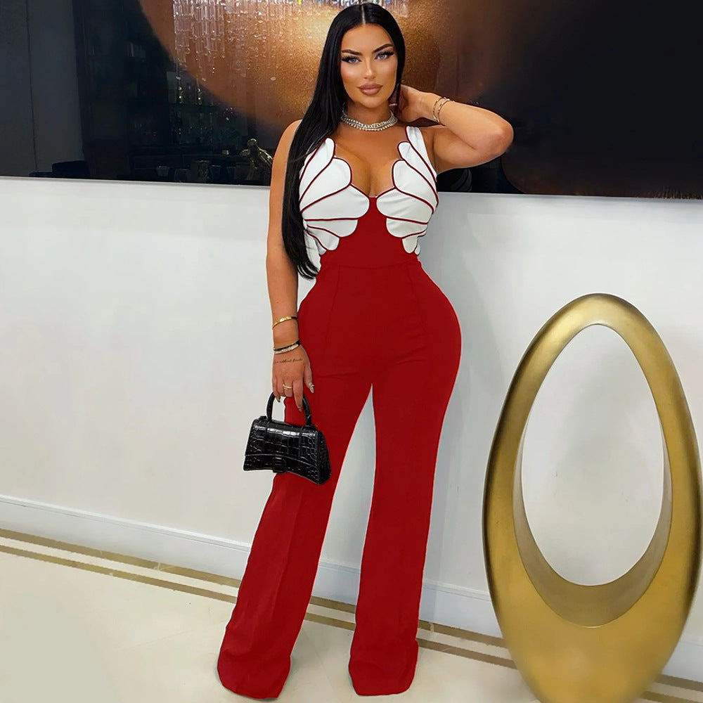Womens V-Neck Sleeveless Slim-Fit Jumpsuit Sexy Bodycon Romper