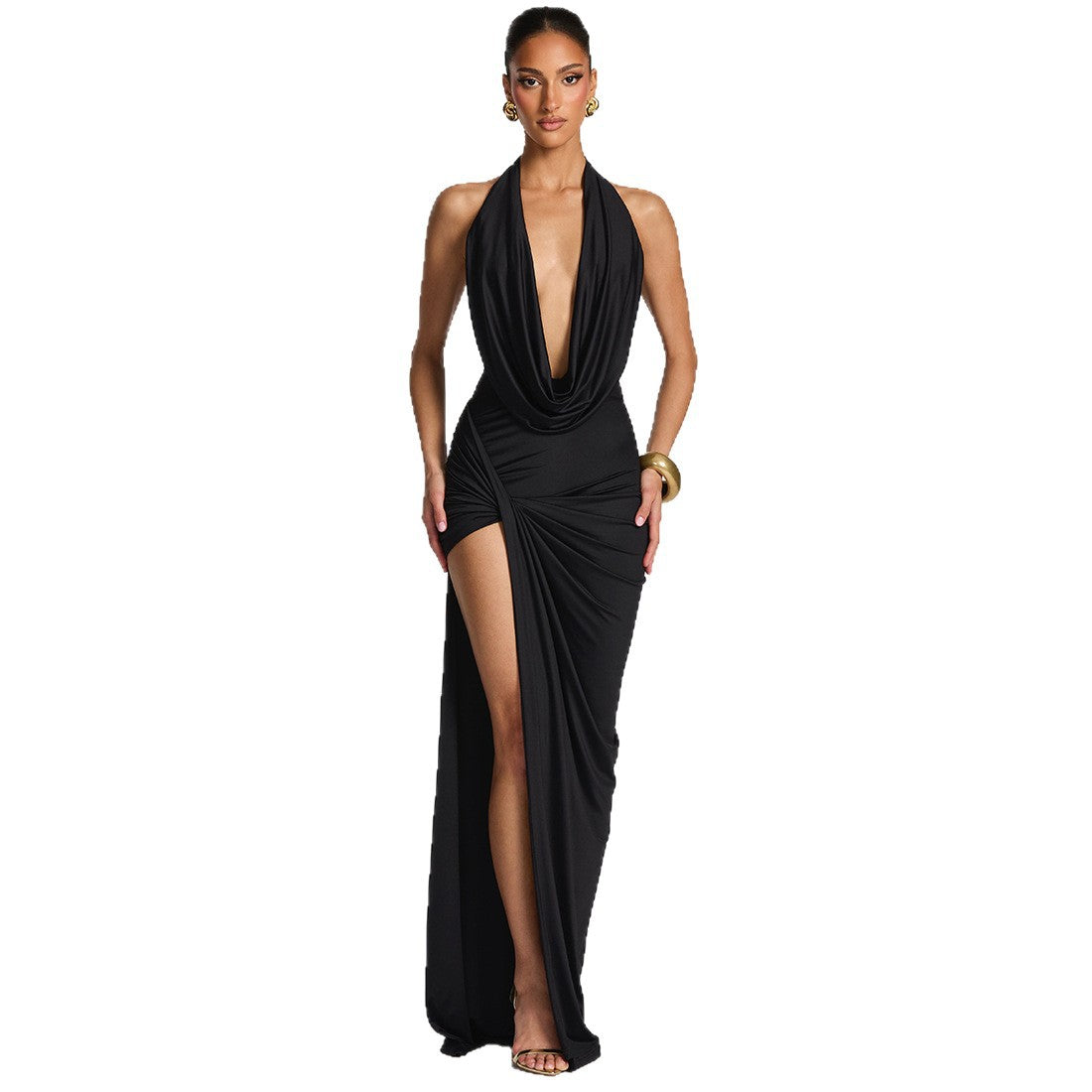 Deep V-Neck Backless Bodycon Dress