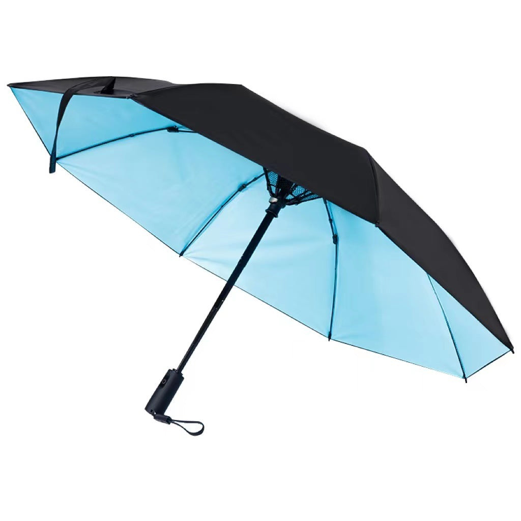 Rechargeable Folding Umbrella with Built-in Fan UV Protection 3-in-1 Sun and Rain Canopy