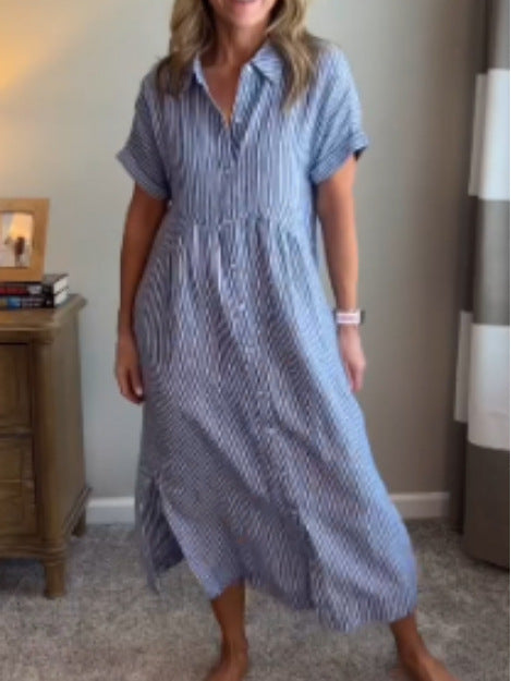 Women Striped Short Sleeve A-Line Dress