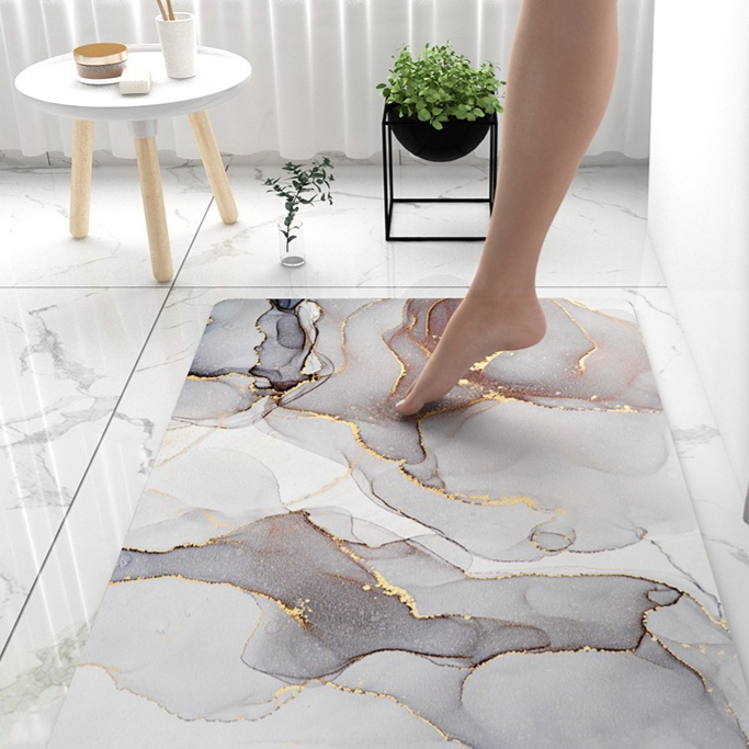Marble Pattern Bathroom Floor Mat Soft Diatomaceous Earth Non-Slip Quick Drying Mat