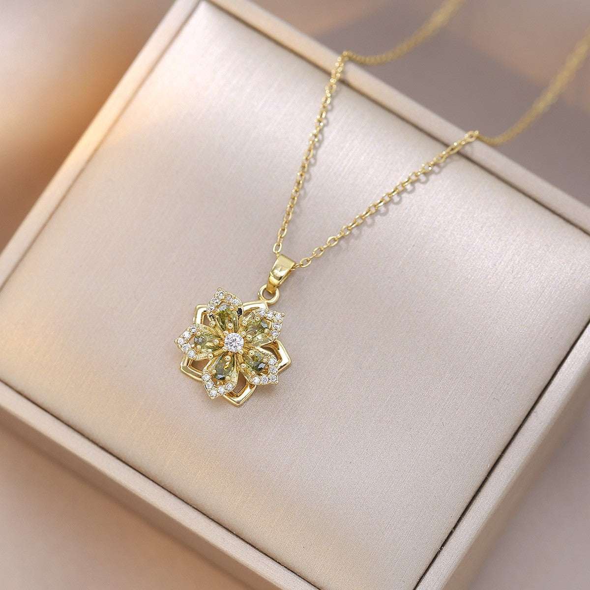 Rotating Bauhinia Flower Zircon Necklace