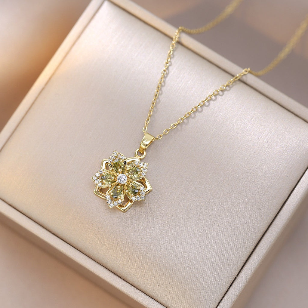 Rotating Bauhinia Flower Zircon Necklace