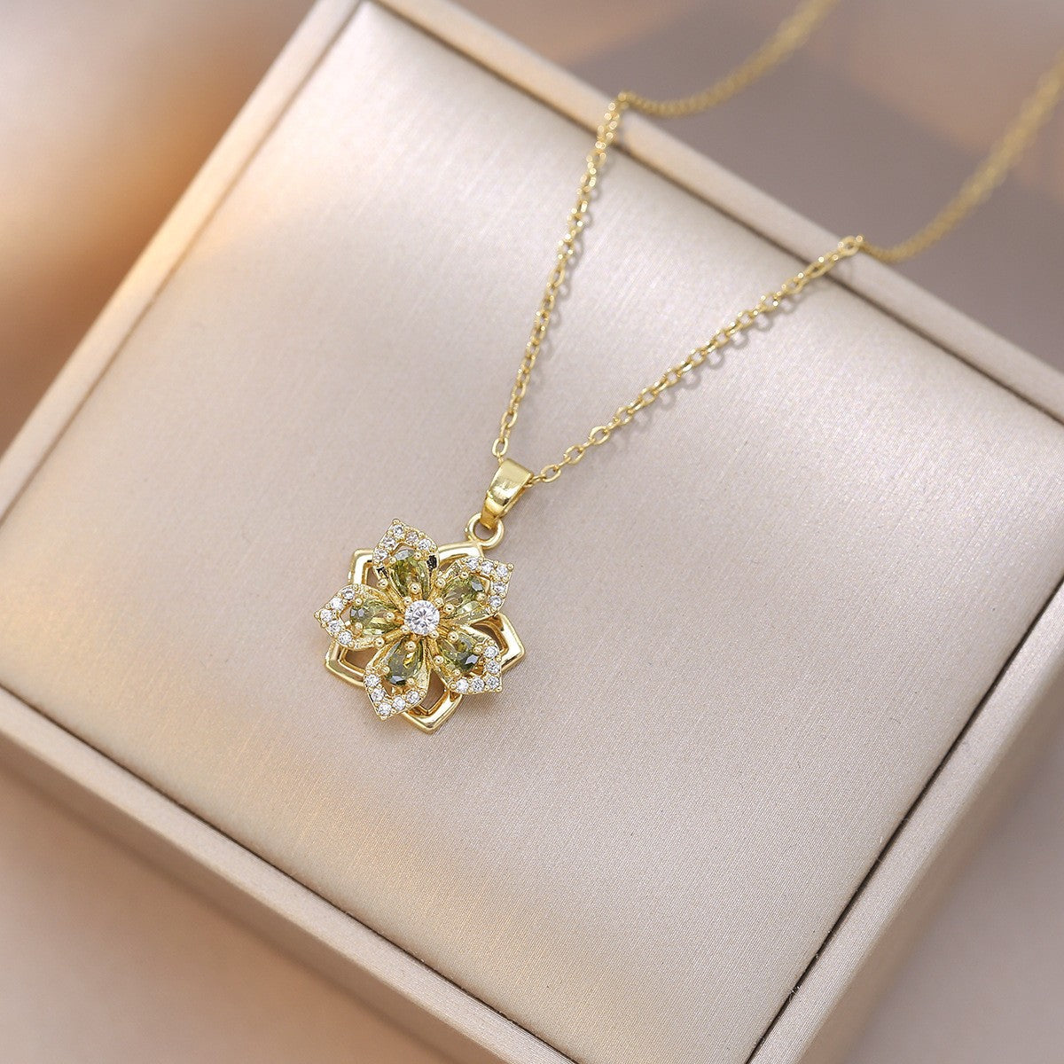 Rotating Bauhinia Flower Zircon Necklace