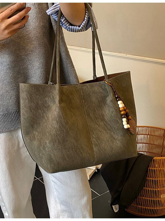 Womens Solid Color PU Leather Tote Bag