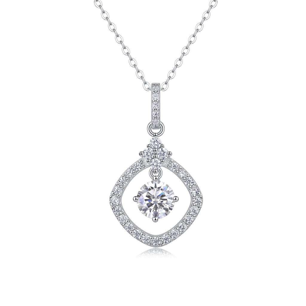 Sterling Silver Moissanite Geometric Pendant Necklace