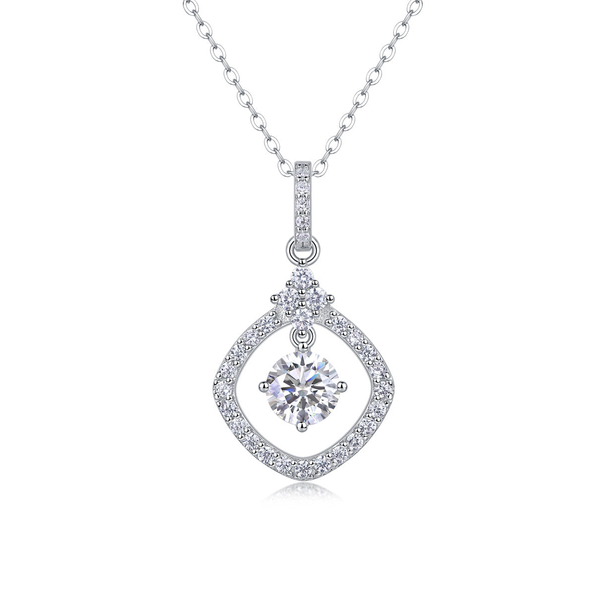 Sterling Silver Moissanite Geometric Pendant Necklace