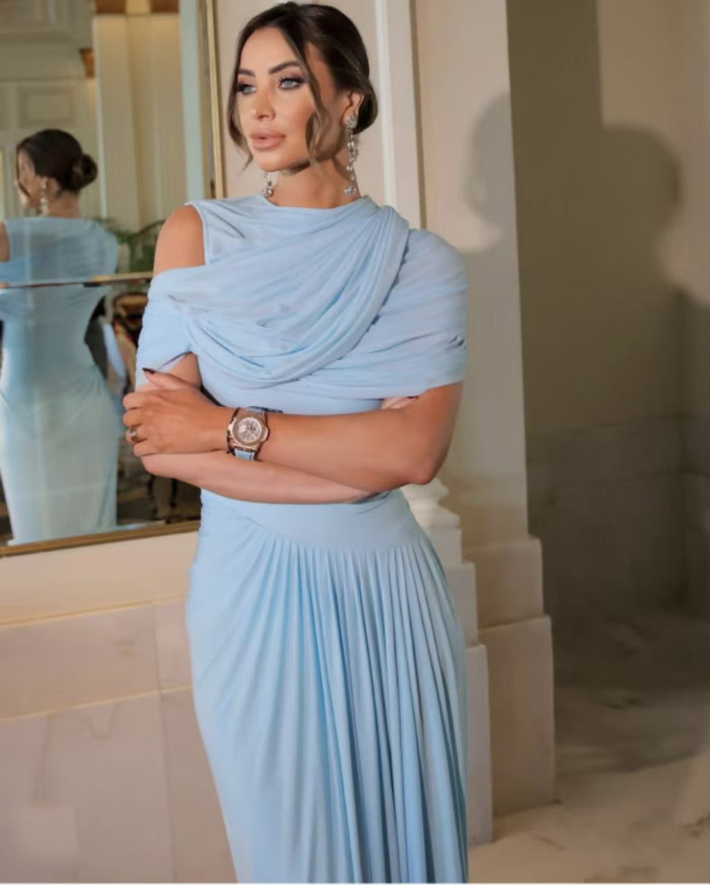 Retro Wrap Bodycon Long Dress