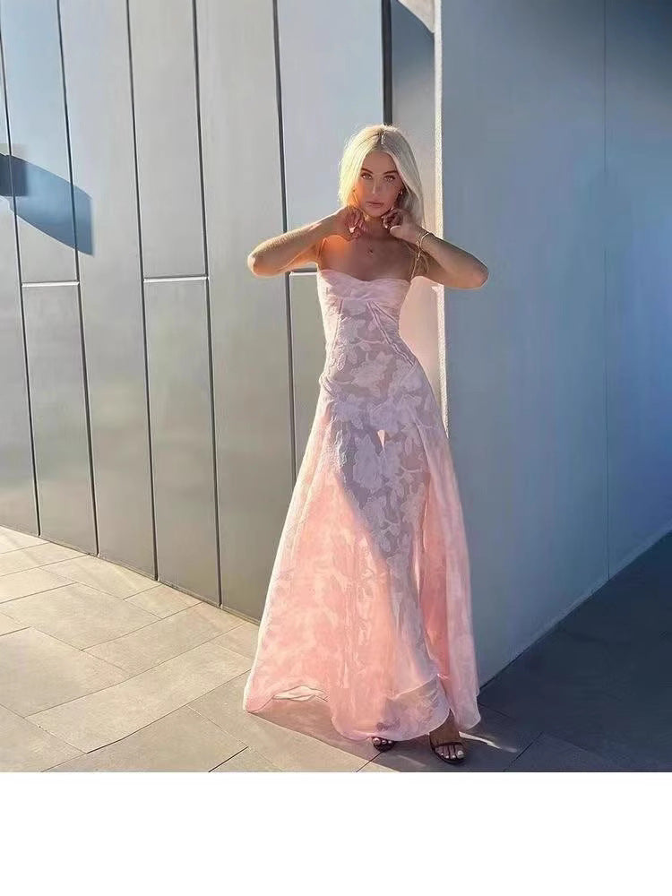 Sleeveless Tube Top Dress with Floral Design