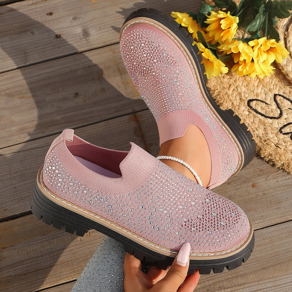 Rhinestone Platform Slip On Shoes